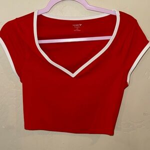 Old Navy Red and White V-Neck Crop Top